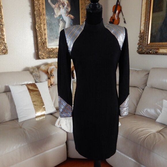 Vtg.St.John Evening by Marie Gray Knit Dress Gold & Silver Embellished Sz.4 - Picture 4 of 16